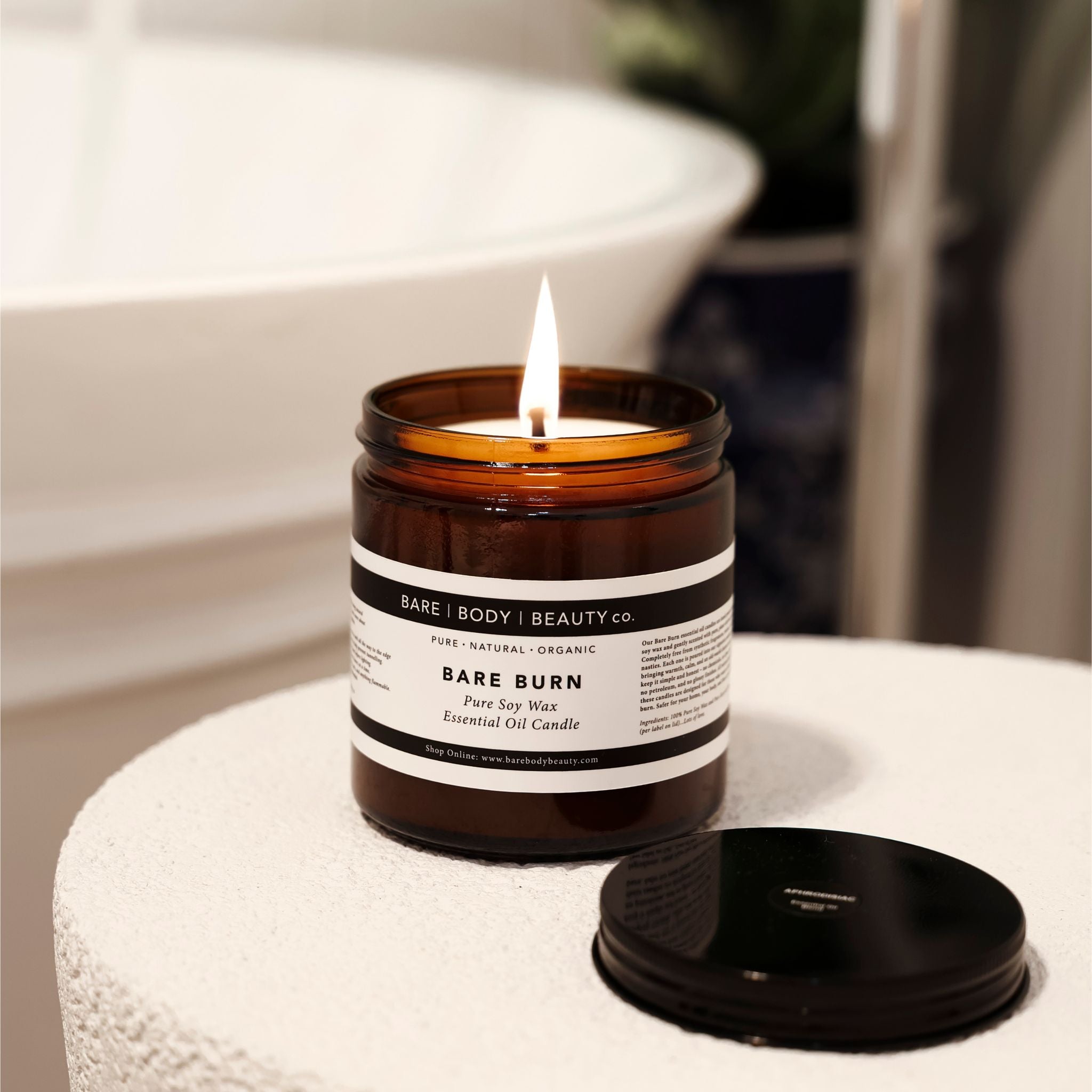 Essential Oil Handmade Amber Glass Candles – BARE BODY BEAUTY Co